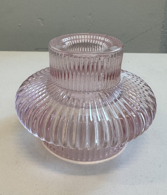 Large Ribbed Taper Candle Holder: Pink