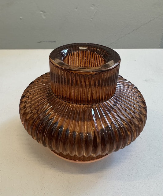 Large Ribbed Taper Candle Holder: Amber