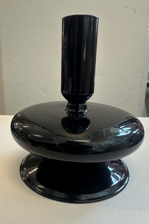 Retro Wavy Glass Candle Holder: Black