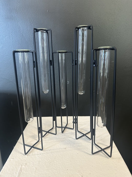 5 Bud Vase Hinged Centerpiece: Black