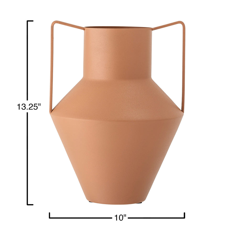 Metal Vase with Handles, Matte Rust