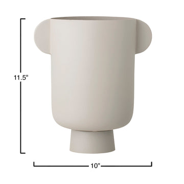 Metal Vase with Handles, Matte Beige