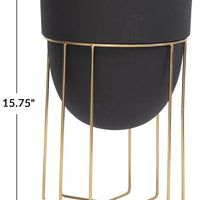 Metal Planter with Gold Stand, Black, 8"